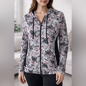 Lulu 1X Animal Print Zip Up Hoodie Pink Black Stretch Athleisure